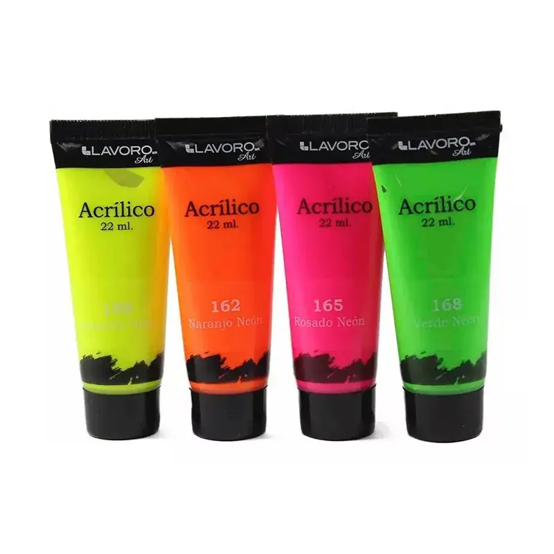 Set Pintura Acrílica 4 Colores Neón Lavoro - Imagen 2