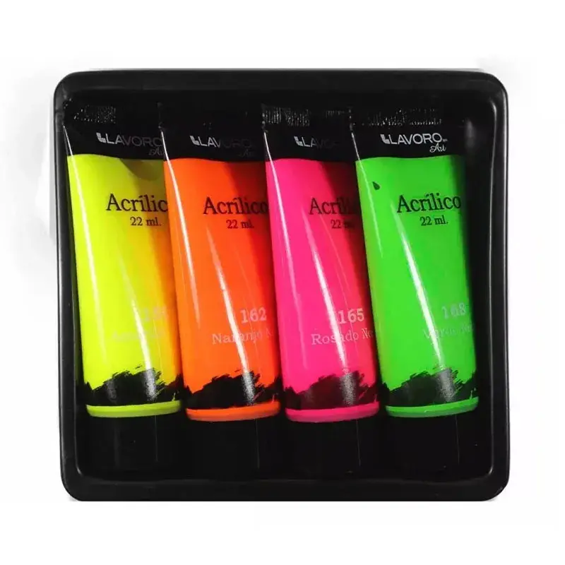 Set Pintura Acrílica 4 Colores Neón Lavoro - Imagen 3