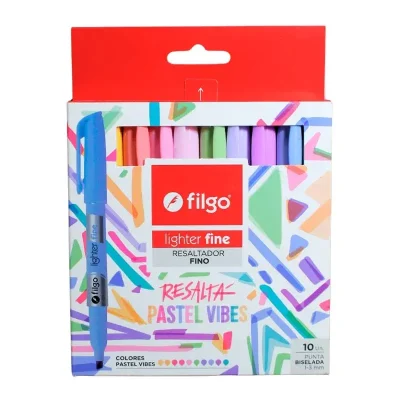 Set Destacador Fino 10 Colores Pastel Vivo Filgo