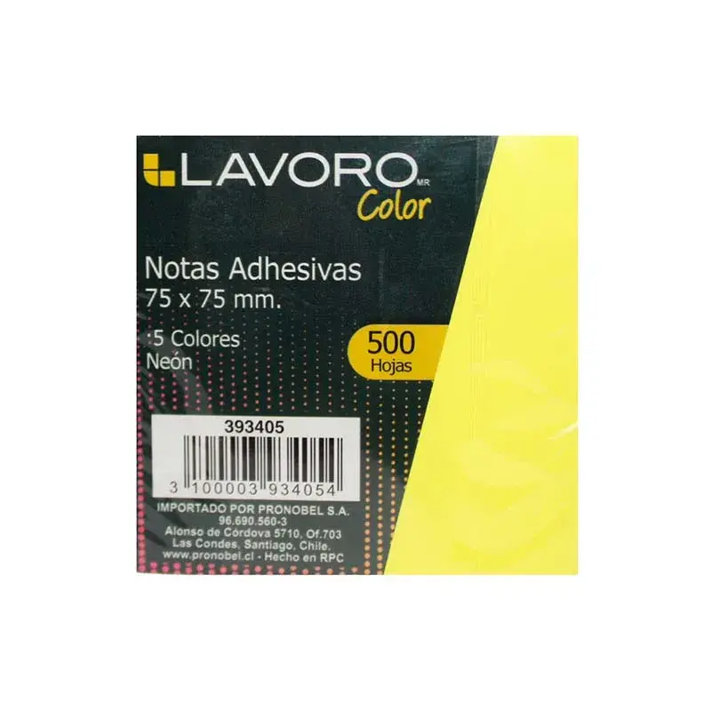 Notas Adhesivas 75X75Mm 5 Color Neón 500Hj Lavoro - Imagen 2