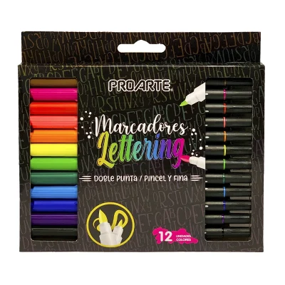Marcador 12 Col Lettering Doble Pta Proarte