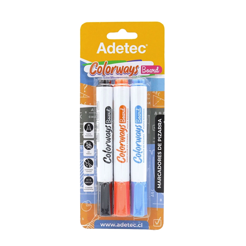 Set 3 Plumones Pizarra Color Ng/Nj/Cel Adetec